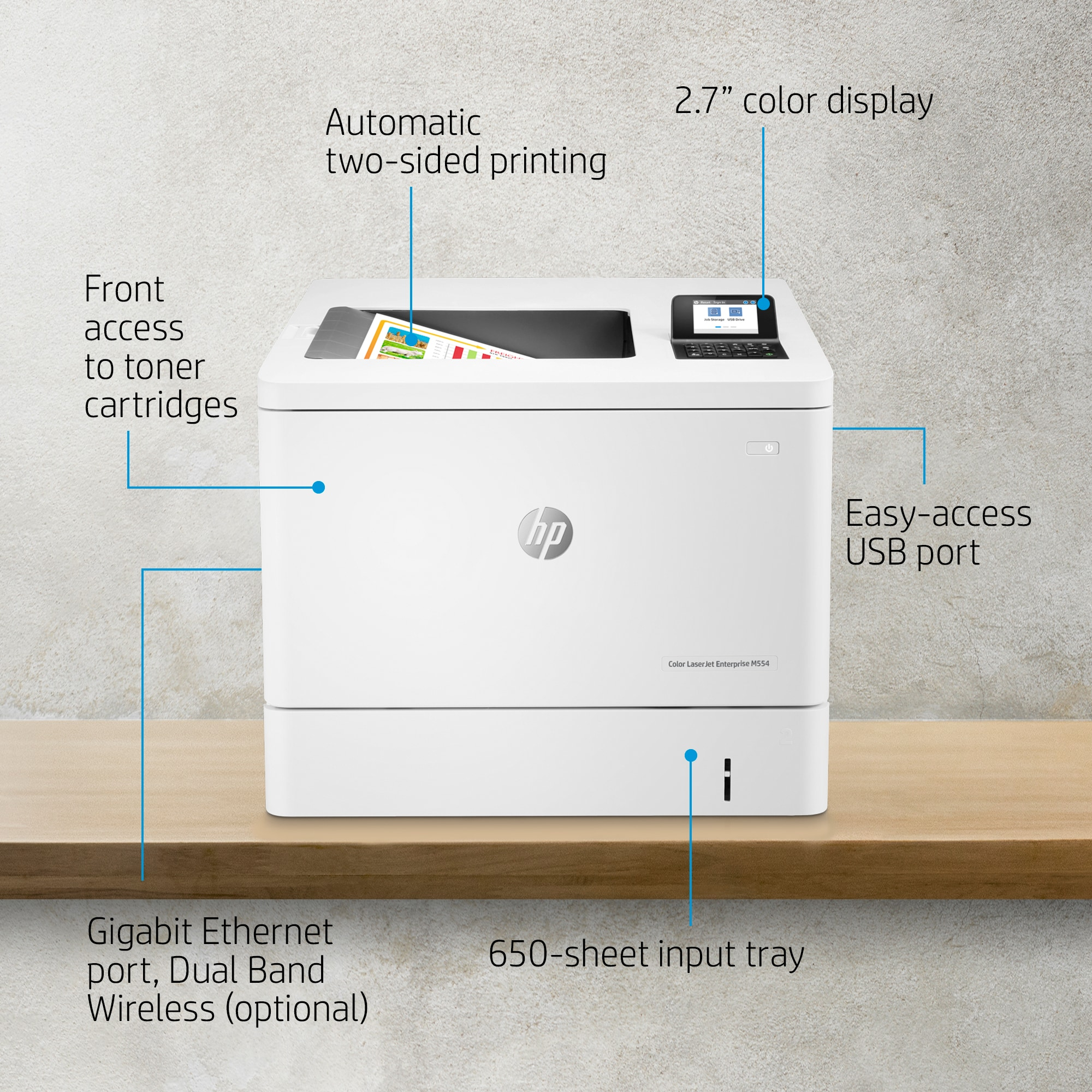 HP Color LaserJet Enterprise M554dn Printer - 7ZU81A
