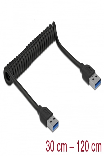 Câble spiralé USB 3.0 Delock Type-A mâle vers Type-A mâle