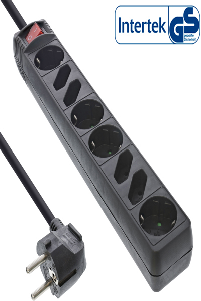 Bloc multiprises InLine - 8 prises - 4x CEE7/3 + 4x Euro CEE 7/16 - noir - 1,5 m