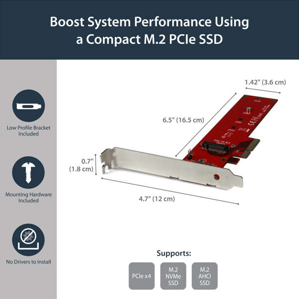 StarTech M2 PCIe SSD Adapter - x4 PCIe 3.0 NVMe / AHCI / NGFF / M-Key - Low Profile and Full Profile - SSD PCIe M.2 Adapter (PEX4M2E1) - Interface adapter - M.2 Card - PCIe x4 - PEX4M2E1