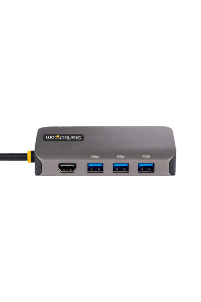 StarTech.com USB C multiportadapter, 4K 60Hz HDMI-video, 3-portars 5Gbps USB-A 3.2-hubb, 100W strömförsörjning, GbE, USB Type-C mini-resedock med laddning, 12 tum/30 cm kabel - 127B-USBC-MULTIPORT