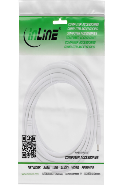 Rallonge CC InLine - CC mâle/femelle 5,5 x 2,1 mm - AWG 18 - blanc 3 m