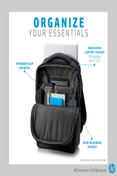 HP Executive 15.6 Backpack: 870g - 6KD07AA