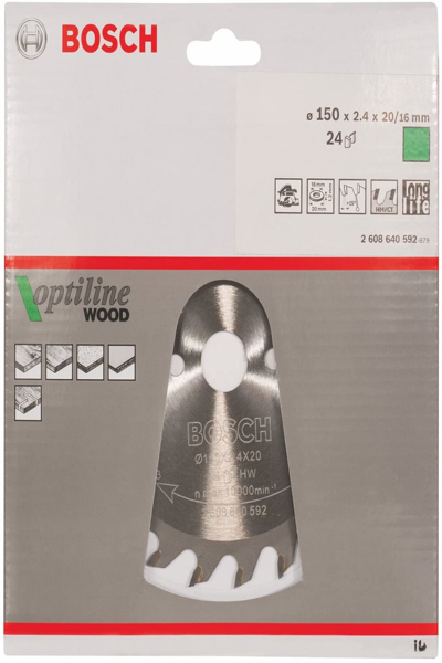 Bosch Optiline Wood Circular Saw Blades - Wood - 15 cm - 2 cm - 1.4 mm - ATB (Alternate Top Bevel) - 7/42