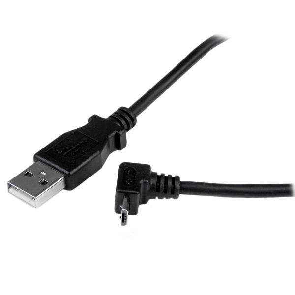 StarTech 1m Micro USB Cable - A to Up Angle Micro B - 1 m - USB A - Micro-USB B - USB 2.0 - Male/Male - Black - USBAUB1MU