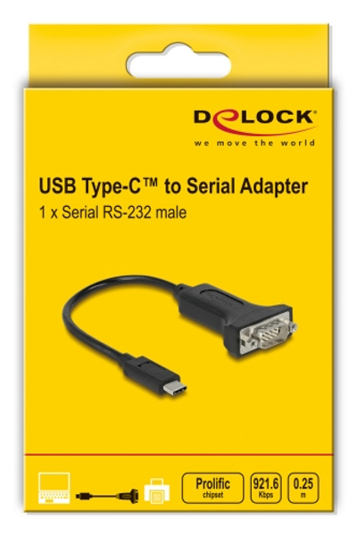 Delock Adapter USB Type-C zu 1 x Seriell RS-232 D-Sub Stecker - Adapter - Digital - 64307