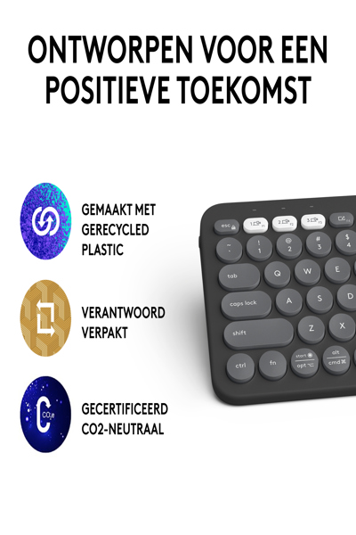 Logitech Pebble Keys 2 K380s - Mini - Wireless - RF Wireless + Bluetooth - Scissor key switch - AZERTY - Graphite - 920-011803