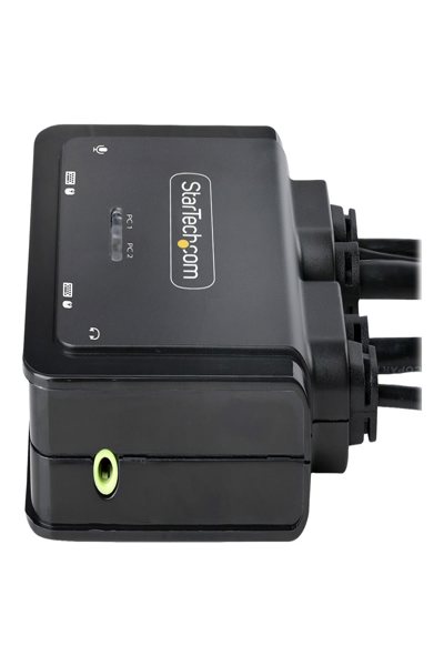 StarTech.com 2-portars hybrid USB-C DisplayPort-kabel KVM-switch, 4K 60Hz, kompakt KVM med 1,8 m USB-A/DisplayPort/ljud- och 1,2 m USB-C integrerade värdkablar, bussdriven - C2-D46-UAC-CBL-KVM