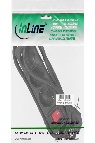 Bloc multiprises InLine - 3 prises avec contact de terre CEE 7/3 - avec interrupteur - noir - 5 m