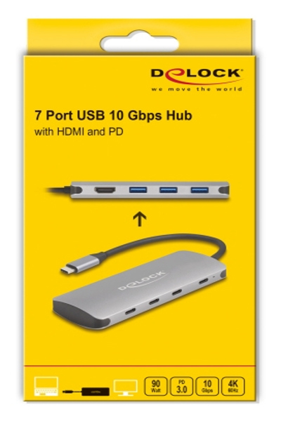 Hub USB Delock et sortie HDMI 4K avec connecteur Type-C - Hub - 10 Gbit/s