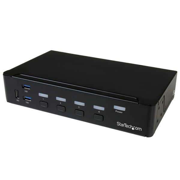 StarTech 4-Port DisplayPort KVM Switch - USB 3.0 - 4K 30Hz - 3840 x 2160 pixels - 4K Ultra HD - Rack mounting - 18 W - Black - SV431DPU3A2