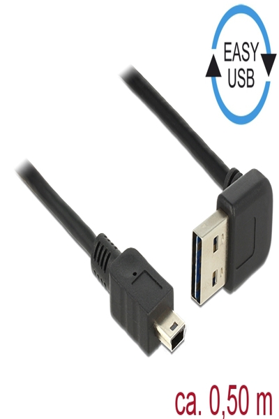Delock Easy - Câble USB - USB (M) coudé haut/bas, réversible vers mini-USB Type B (M)