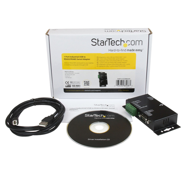 StarTech 1 Port Metal Industrial USB to RS422/RS485 Serial Adapter w/ Isolation - USB B - RS-422/485 - 1.8 m - Black - ICUSB422IS