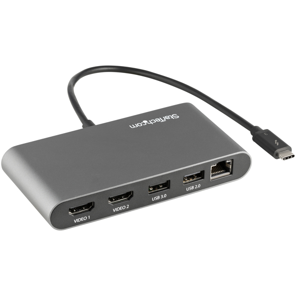 StarTech Thunderbolt 3 Mini Dock - Portable Dual Monitor TB3 Laptop Docking Station HDMI 4K 60Hz - 2x USB-A & GbE - 27.90cm (11") (28cm) cable (TB3DKM2HDL) - Docking station - Thunderbolt 3 - 2 x HDMI - GigE - TB3DKM2HDL