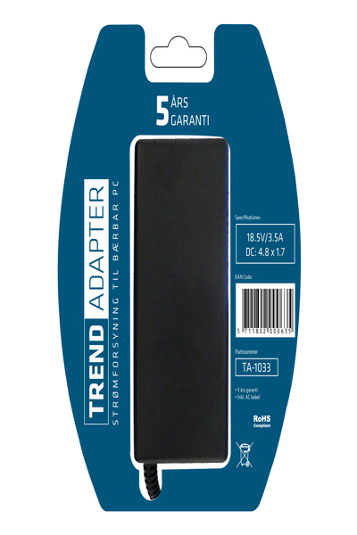 TRENDnet TA-1033, bärbar dator, inomhus, 100-240 V, 65 W, 18,5 V, AC-till-DC - TA-1033