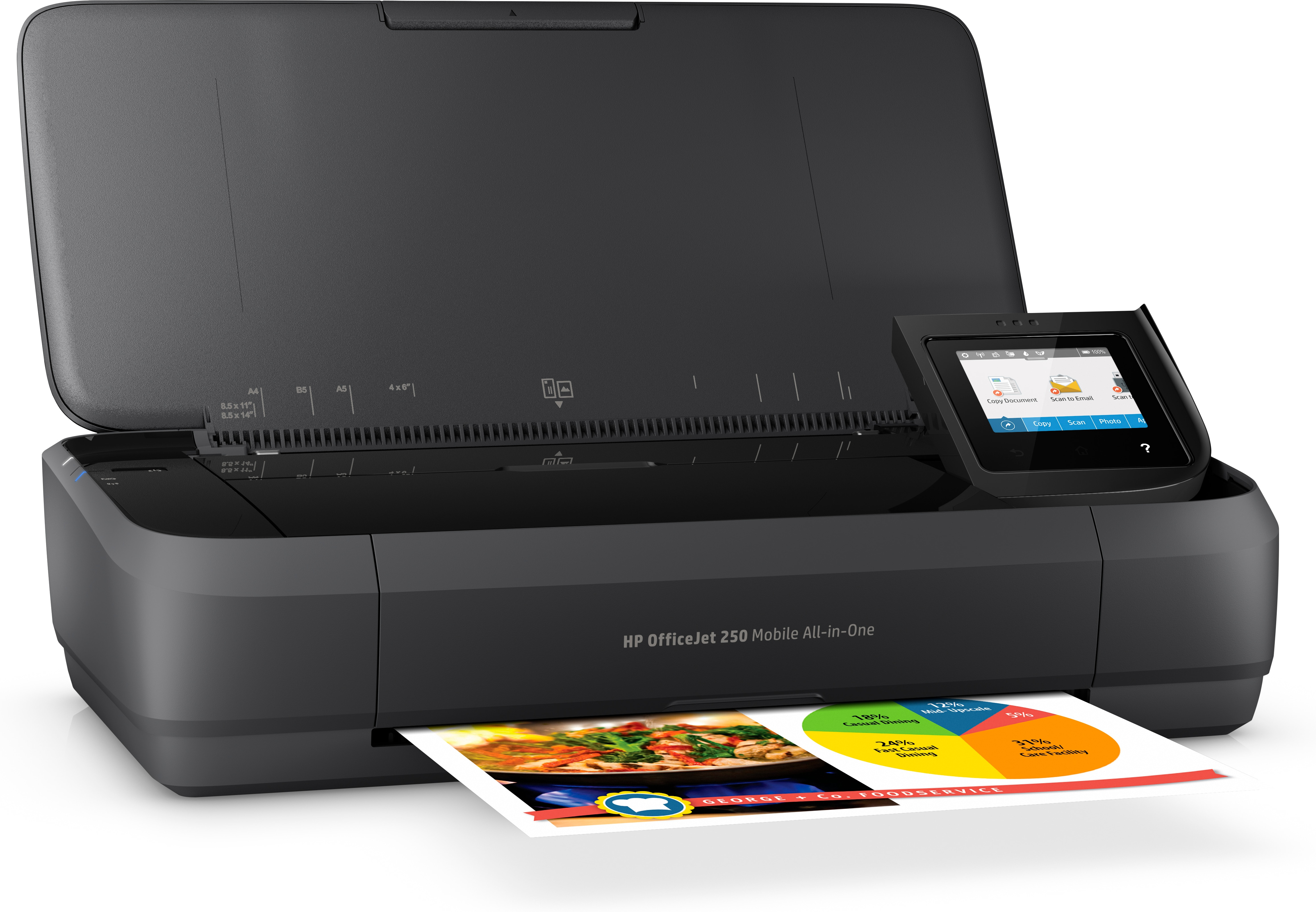 HP OfficeJet 250 Mobile All-in-One Printer - Print - copy - scan - 10-sheet ADF - Thermal inkjet - Colour printing - 4800 x 1200 DPI - A4 - Direct printing - Black - CZ992A