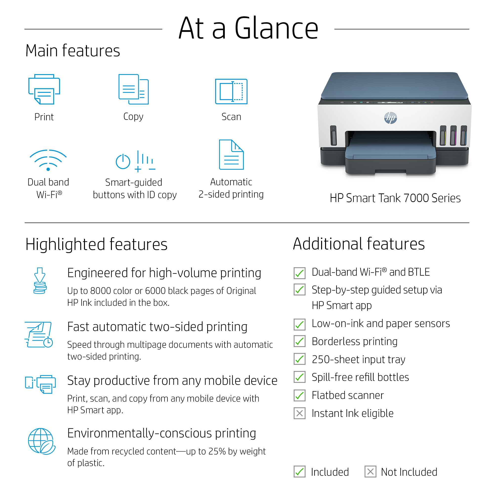 HP Printer Smart Tank 7006 All-in-One - Inkjet - Colored - 28B55A#BHC