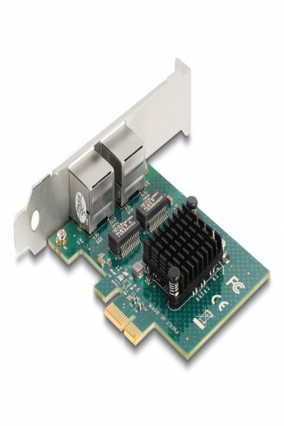 Delock PCI Express x1-kort till 2 x RJ45 Gigabit LAN BCM, PCIe, RJ-45, Hona, PCIe 2.0, Grå, PC - 88206