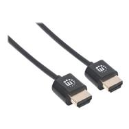 Manhattan HDMI Cable with Ethernet (Ultra Thin) - 4K@60Hz (Premium High Speed) - 3m - Male to Male - Black - Ultra HD 4k x 2k - Fully Shielded - Gold Plated Contacts - Lifetime Warranty - Polybag - 3 m - HDMI Type A (Standard) - HDMI Type A (Standard) - 3D - 18 Gbi