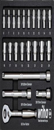 Wiha 44708 Jeu de clés à douille 3/8", 23 pièces