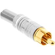 Fiche RCA mâle métallique en ligne à souder - argent - anneau blanc - pour câble 6 mm