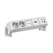 Bachmann DESK2 ALU WHITE 2xCEE7/3 1xSchalter 1xUSB A/C 22W 0.2m