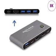 Commutateur KVM HDMI Delock 8K 60 Hz avec USB 5 Gbit/s, 7680 x 4320 pixels, 8K Ultra HD, anthracite