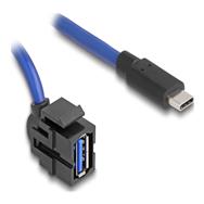 Câble USB Delock - USB-C 24 broches (M) droit vers USB Type A (F) coudé, Keystone