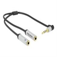 Adaptateur de casque Delock 1 x jack stéréo 3,5 mm 4 broches mâle vers 2 x jack stéréo 3,5 mm 3 broches femelle (CTIA) - Noir - Argent - 2x 3,5 mm - 3,5 mm - Femelle - Mâle - Or