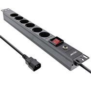 Bloc multiprises InLine 19" - 6 prises CEE7/7 - Protection contre les surcharges C14 - Interrupteur - 2 m