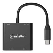 Manhattan USB-C PD auf Dual-HDMI-Monitor-Adapter 4K 60Hz - Adapter - Digital