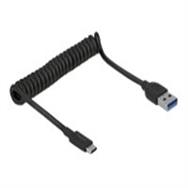 Câble spiralé USB 3.1 Gen 2 Delock Type-A mâle vers Type-C mâle