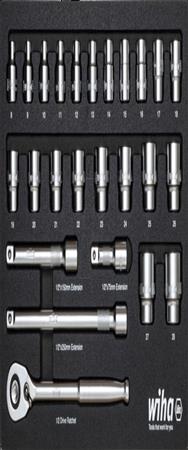 Wiha 44740 Jeu de clés à douille 1/2", 26 pièces