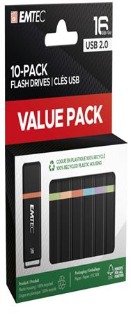 EMTEC Clé USB 16 Go USB 2.0, lot de 10, couleurs assorties, mémoire flash - non triée