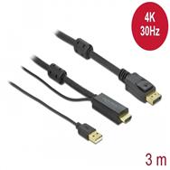 Câble vidéo/audio Delock - HDMI, USB (alimentation uniquement) mâle vers DisplayPort mâle