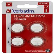 Piles jetables Verbatim CR2025, CR2025, lithium, 3 V, 4 pièces, argent