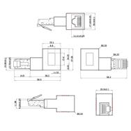 Adaptateur de cordon de raccordement en ligne Cat.6A RJ45 coudé à gauche