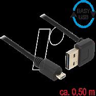 Delock Easy - Câble USB - USB (M) coudé haut/bas, réversible vers Micro-USB Type B (M)
