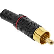 Fiche RCA mâle métallique en ligne à souder - noire - anneau rouge - pour câble 6 mm