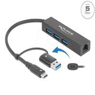 Hub Delock : 3 ports USB 3.2 Gen 1 + 1 port 10/100/1000 + 1 port USB-C 3.2 Gen 1