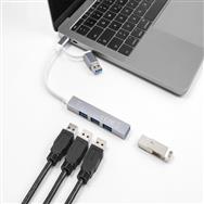 Delock 64214, USB 3.2 Gen 1 (3.1 Gen 1) Type-A + Type-C, USB 2.0, USB 3.2 Gen 1 (3.1 Gen 1) Type-A, 5000 Mbit/s, argent, métal, 0,1 m