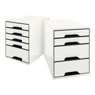 Esselte Leitz Schubladenbox Wow Cube 5 Schuebe perlweiss/schwarz 80525302
