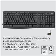 Logitech MK370 Combo for Business - Wireless - RF Wireless + Bluetooth - Membrane - AZERTY - Graphite - Mouse included