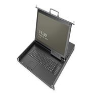 DIGITUS Modular HD LCD KVM console with 17" TFT (43.2cm), 8-port VGA KVM connection, touchpad, German keyboard layout