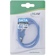 Câble rond InLine SATA 6 Gb/s bleu coudé à 90° avec loquets 0,15 m