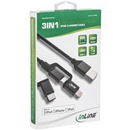 Câble USB 3 en 1 InLine Micro-USB + USB-C + Lightning
