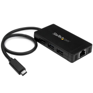 StarTech Hub USB-C 3 ports Gigabit Ethernet noir