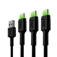 Lot de 3 câbles Ray USB-C 120 cm avec rétroéclairage LED vert