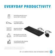 Ensemble clavier et souris HP 225 USB QWERTY anglais