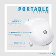 Souris sans fil HP 220 3 boutons 2,4 GHz Blanc neige (7KX12AA#ABB)
